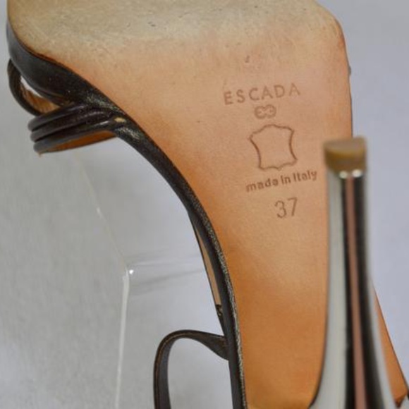 👠 Escada Pewter Metallic Mirrored Heel T-Strap Sandalsl  🇮🇹 - Picture 4 of 13